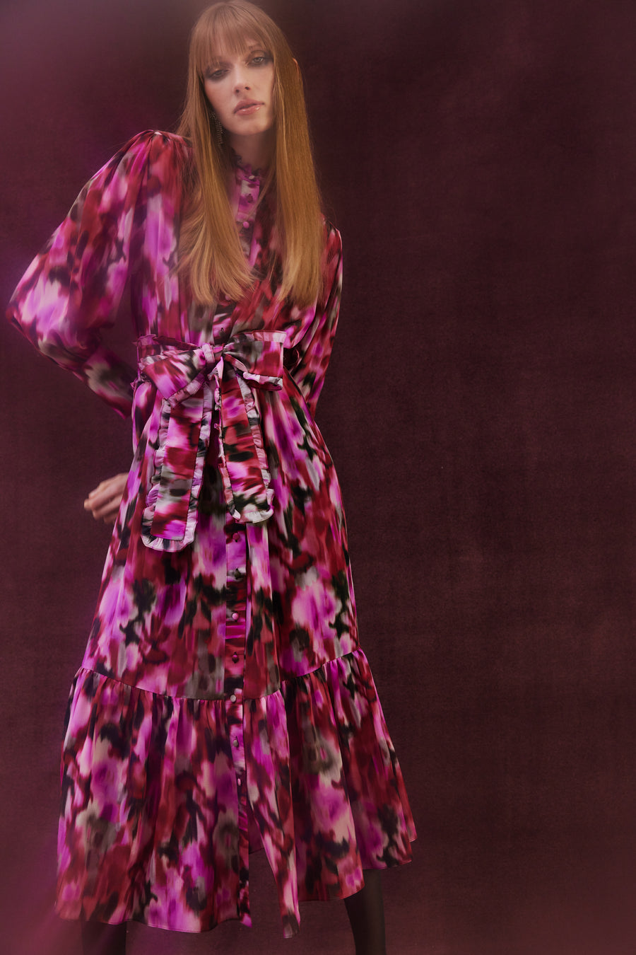 Jasmine Maxi Silk Dress | Burgundy & Pink