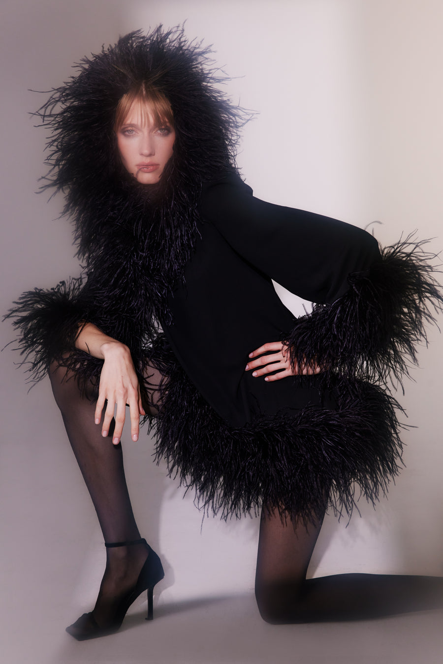 feather dress spring winter Women's White Dress Party Dress Feather Dress Feather Crew Neck Long Sleeve Midi Dress Winter Dress Wedding Guest Black White Summer Spring 2026