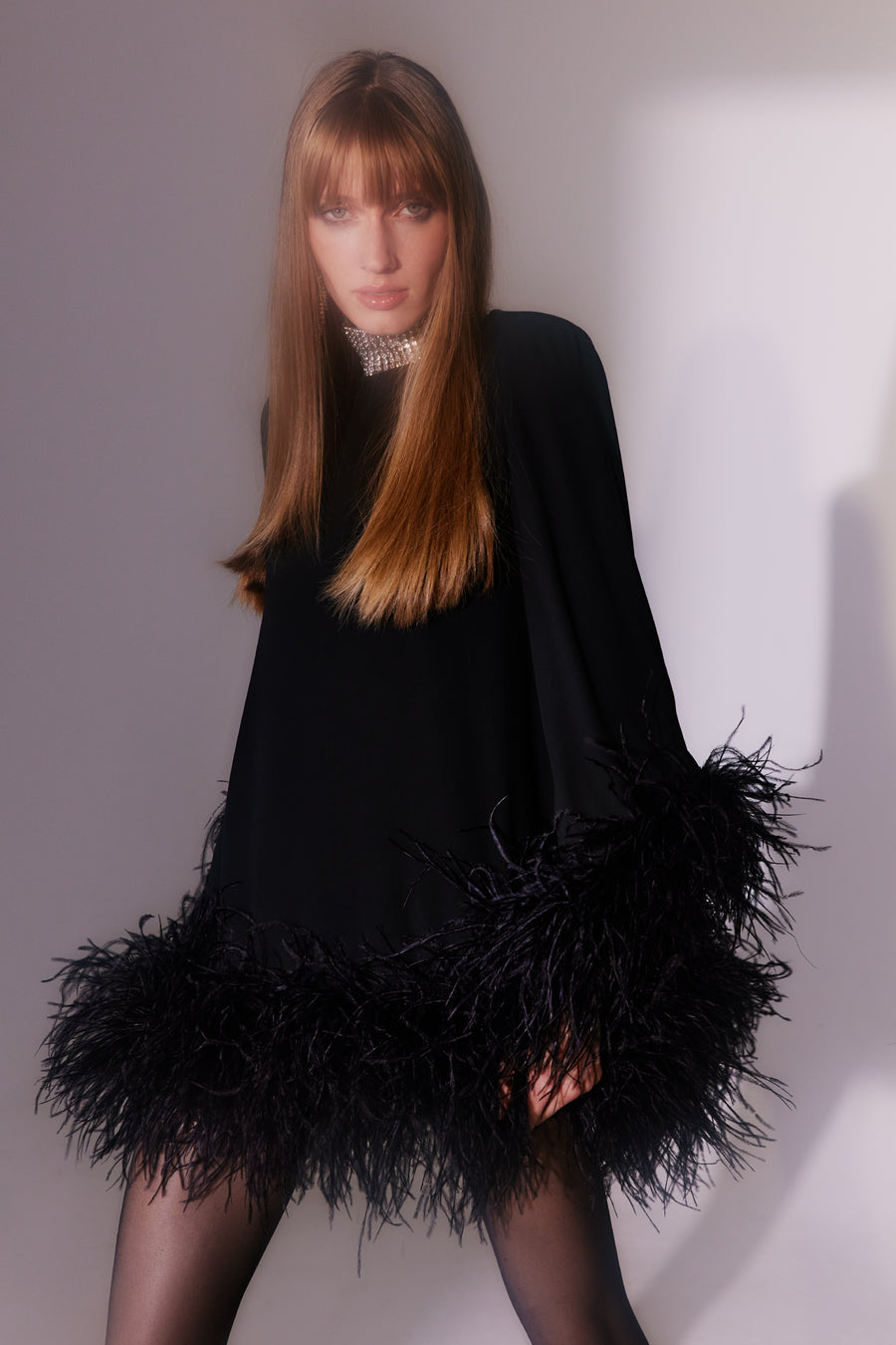 Laticia Dress With Feathers | Black