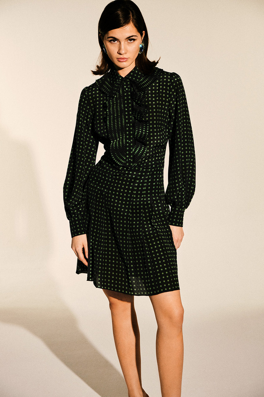 Rosa Silk Dress | Green Polka-Dot