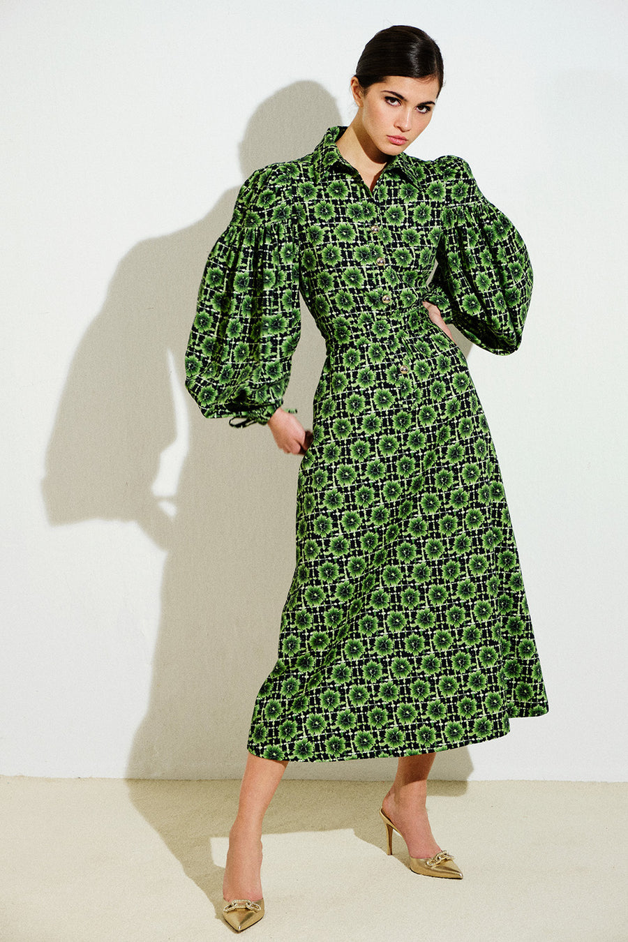 Giuletta Dress | Green Floral-Dyed