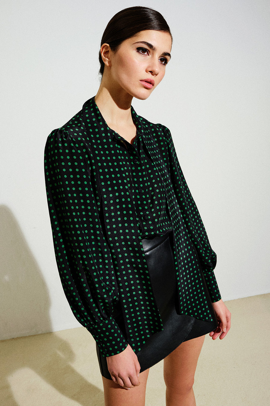 Lisa Silk Shirt | Green Polka-Dot