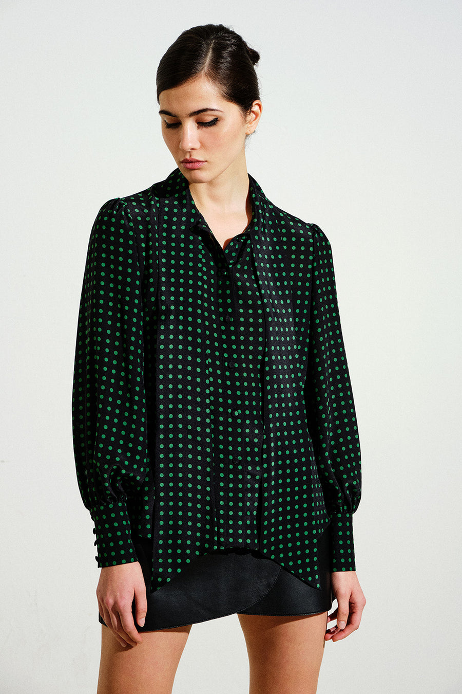 Lisa Silk Shirt | Green Polka-Dot